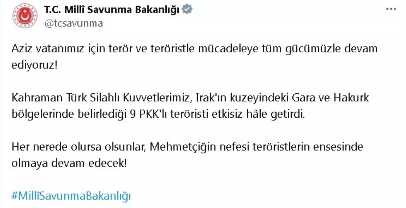 PKK’lı 9 Terörist Etkisiz Hale Getirildi